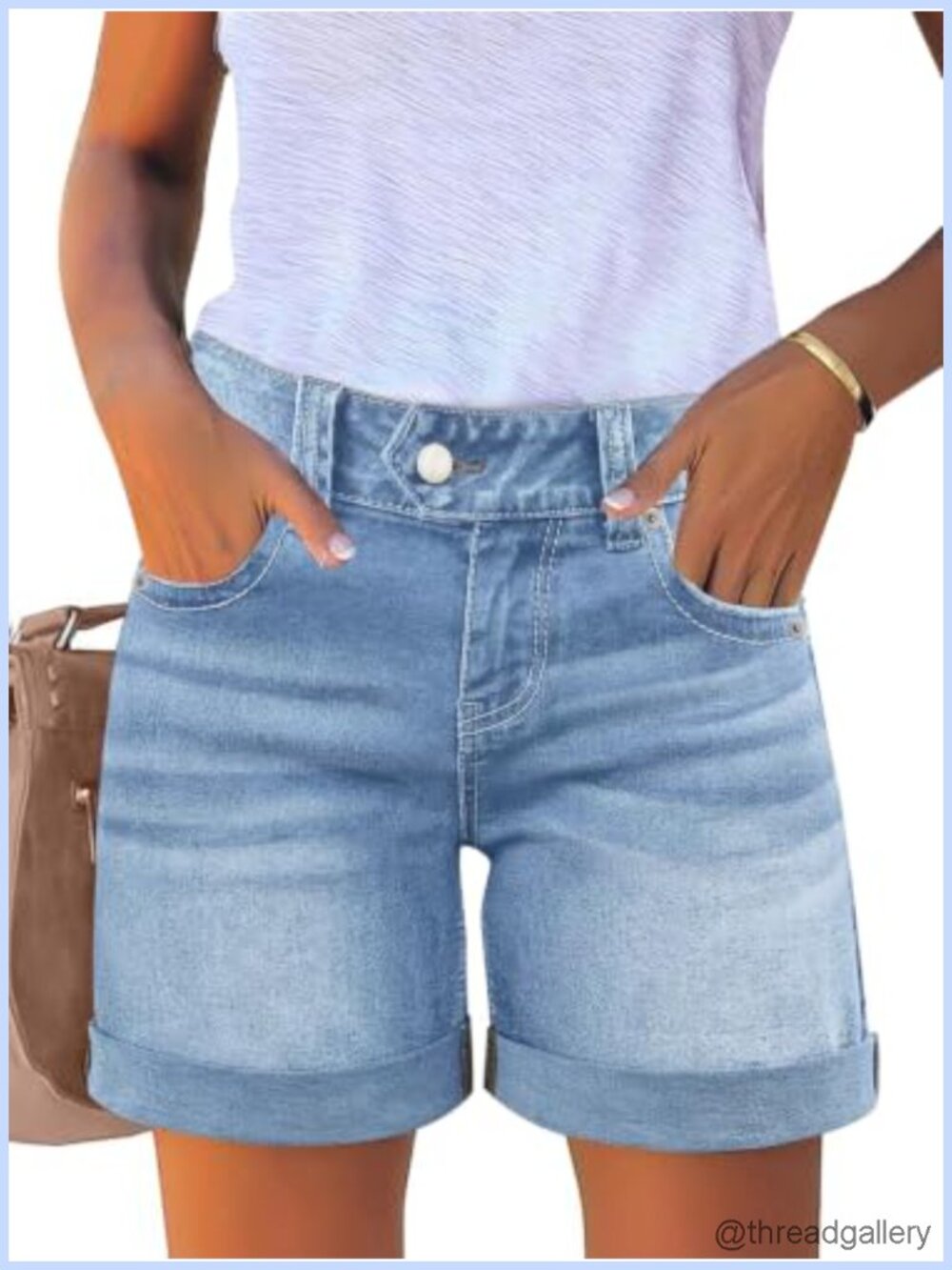 Flamingals Mid Rise Bermuda Denim Shorts Women Cotton Blend Slim Fit